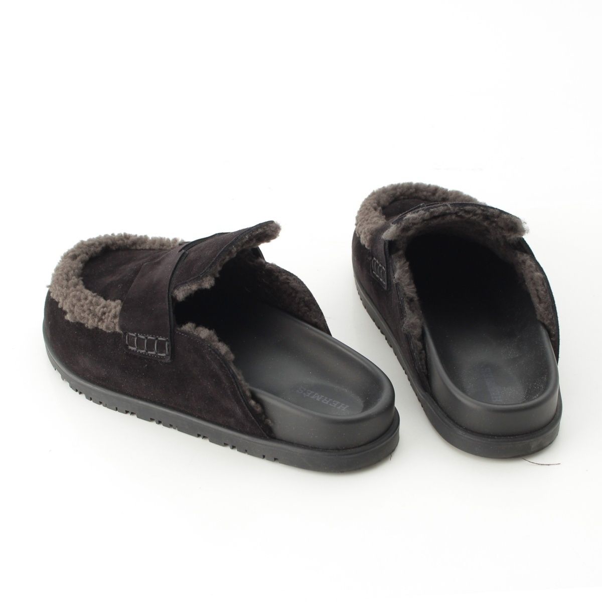 Hermes Go Vo Vellore Shearling Sandals Black — view 4