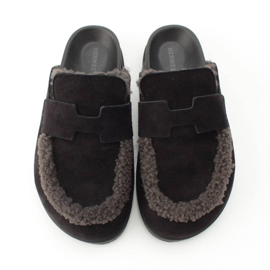Hermes Go Vo Vellore Shearling Sandals Black — view 2