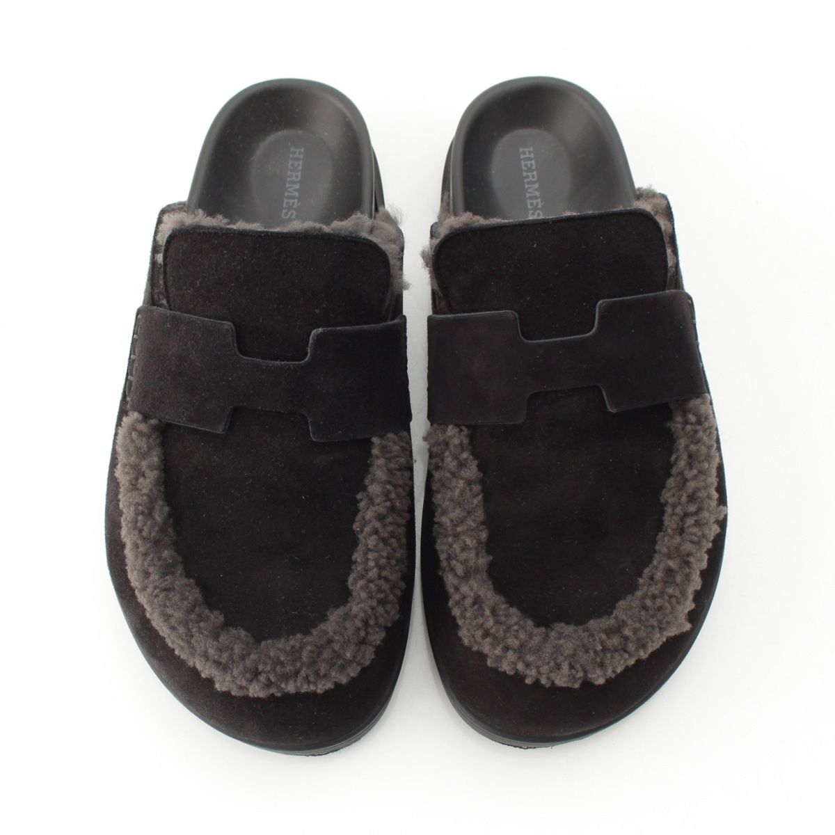 Hermes Go Vo Vellore Shearling Sandals Black — view 2