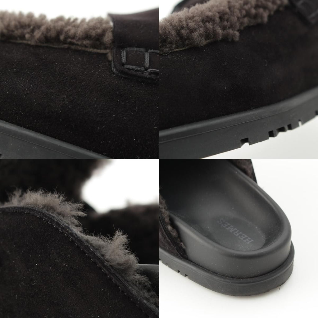 Hermes Go Vo Vellore Shearling Sandals Black — view 9