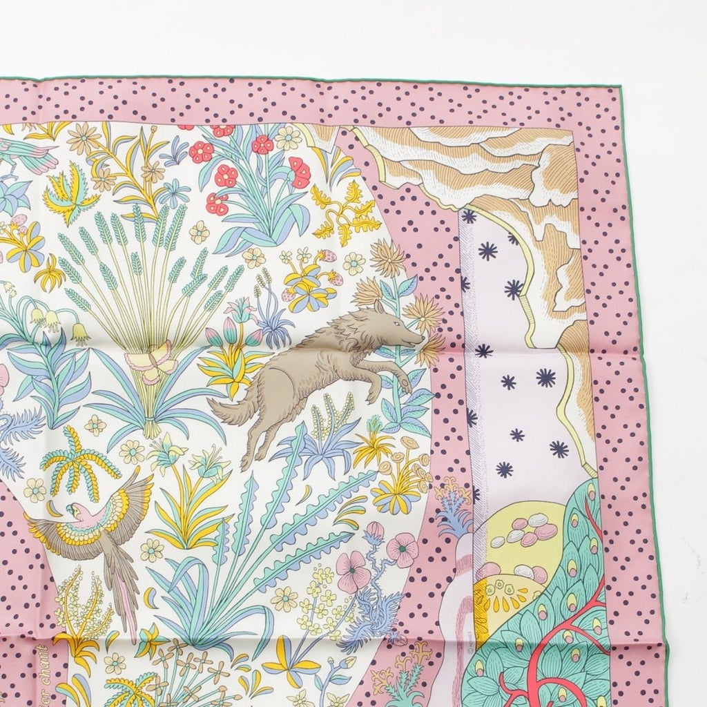 Hermes Carre 90 Silk le Premier Chant Song of Beginnings Scarf Pink — view 3