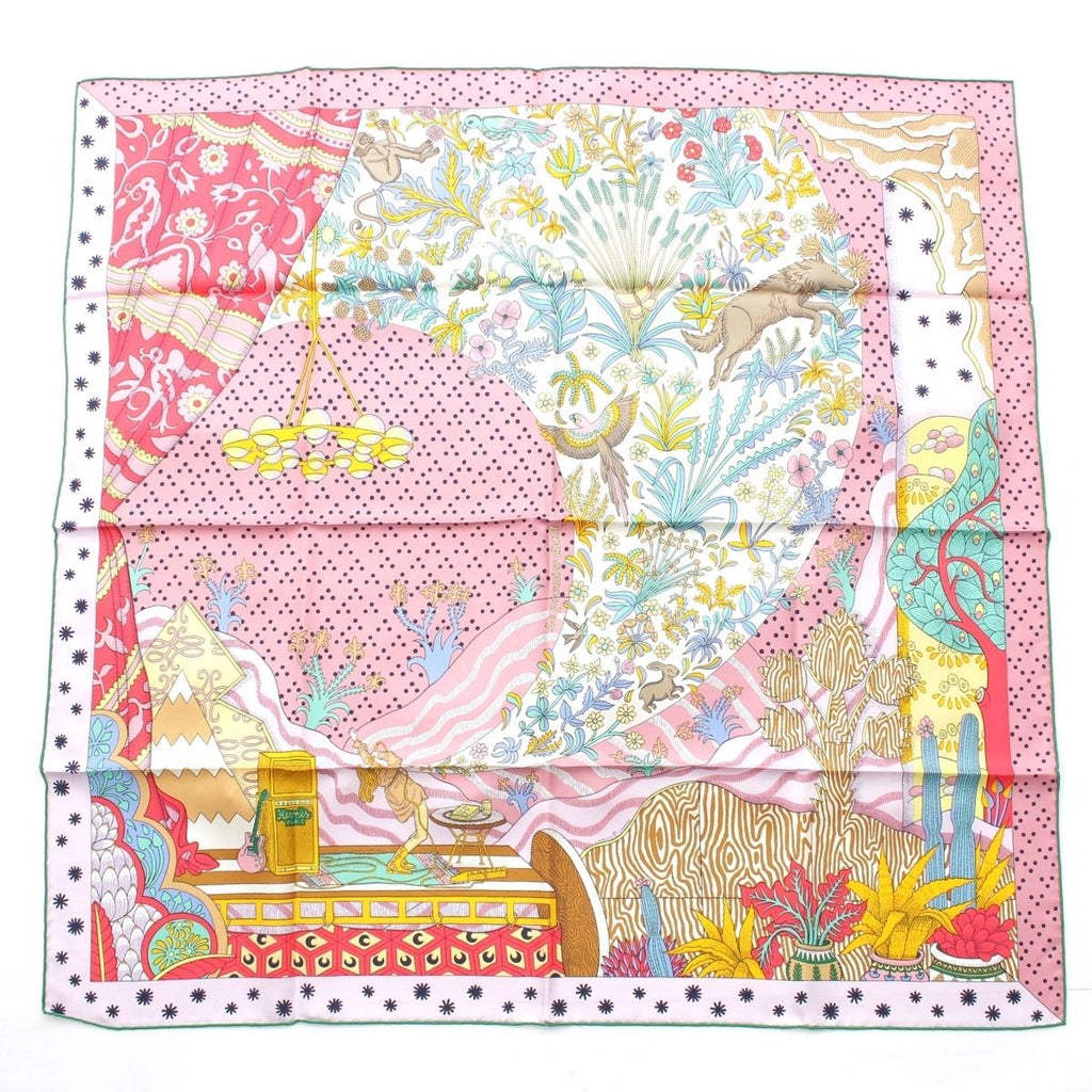 Hermes Carre 90 Silk le Premier Chant Song of Beginnings Scarf Pink
