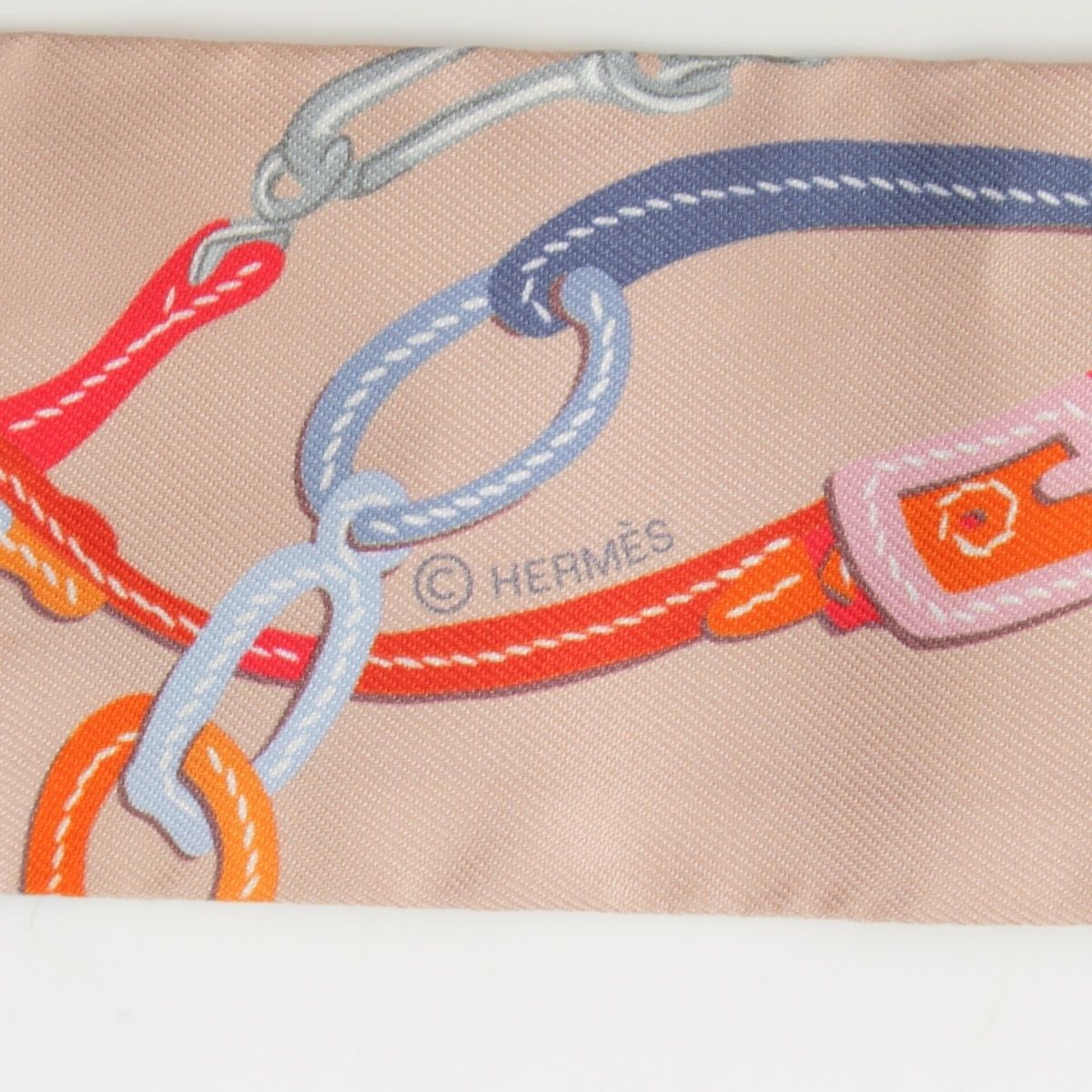 Hermes Twilly Brides de Gala Applique Pique Silk Scarf Beige — view 3