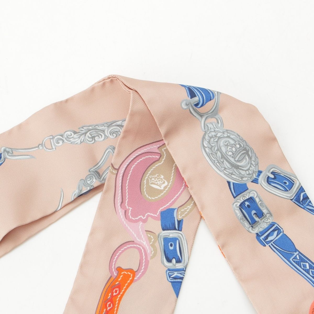 Hermes Twilly Brides de Gala Applique Pique Silk Scarf Beige — view 2
