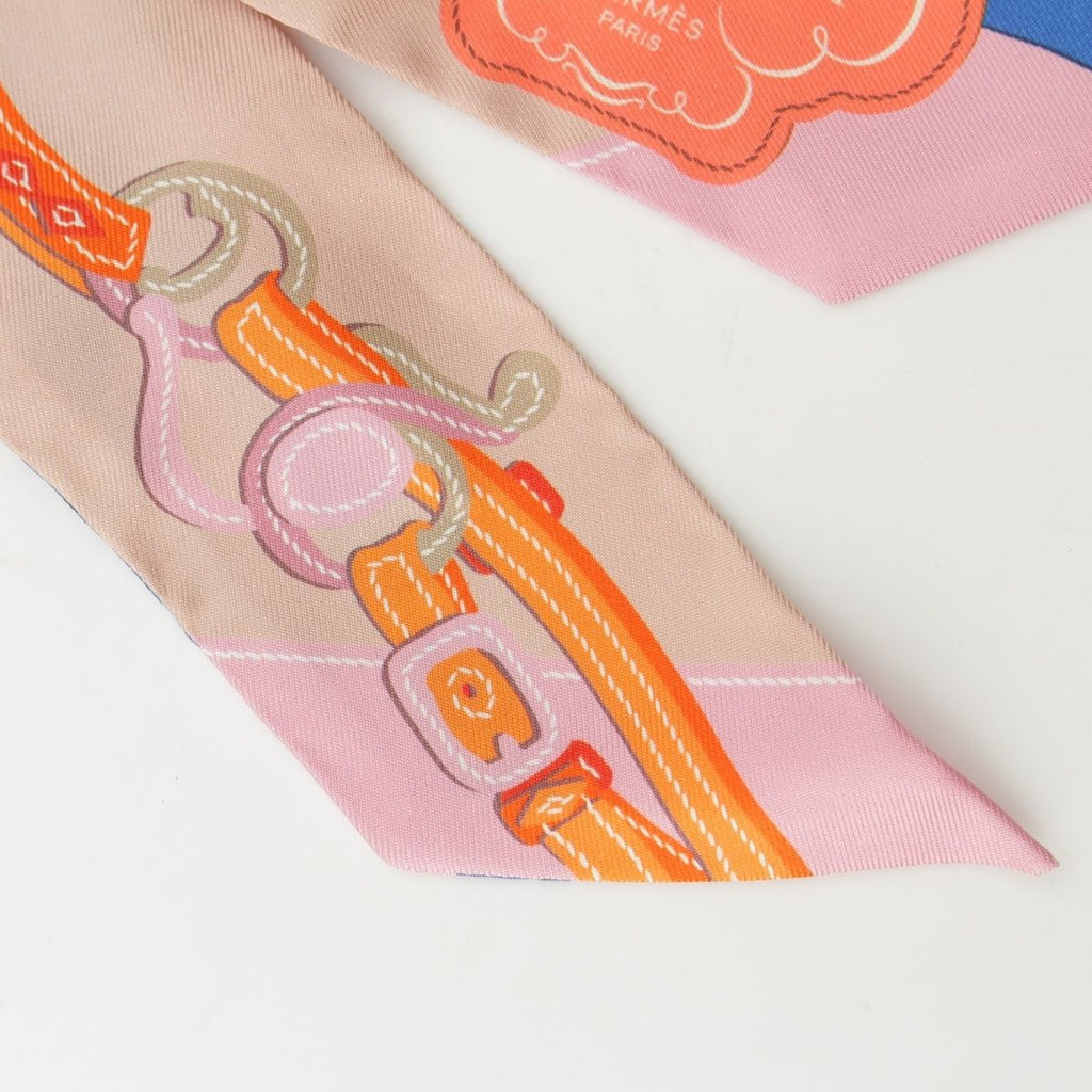 Hermes Twilly Brides de Gala Applique Pique Silk Scarf Beige — view 7