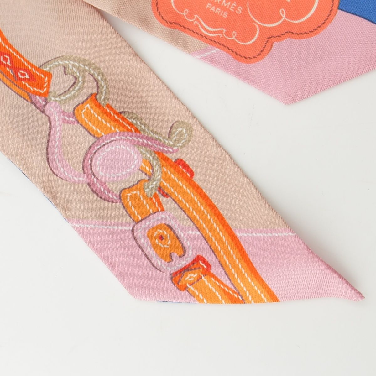 Hermes Twilly Brides de Gala Applique Pique Silk Scarf Beige — view 7