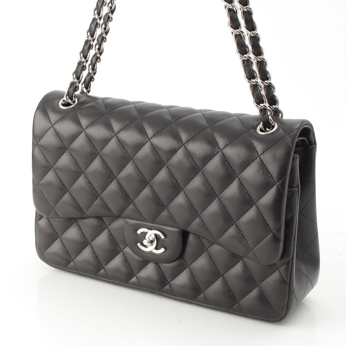 Chanel Big Quilted 30 Lambskin Chain Shoulder Bag Black — view 2