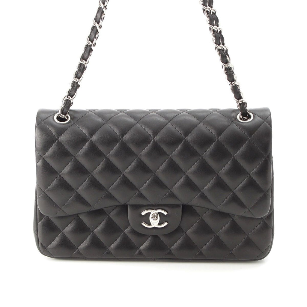 Chanel Big Quilted 30 Lambskin Chain Shoulder Bag Black