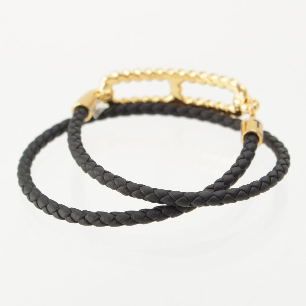 Hermes Roulis Godronne Double Tour Leather Bracelet Gold Black — view 3