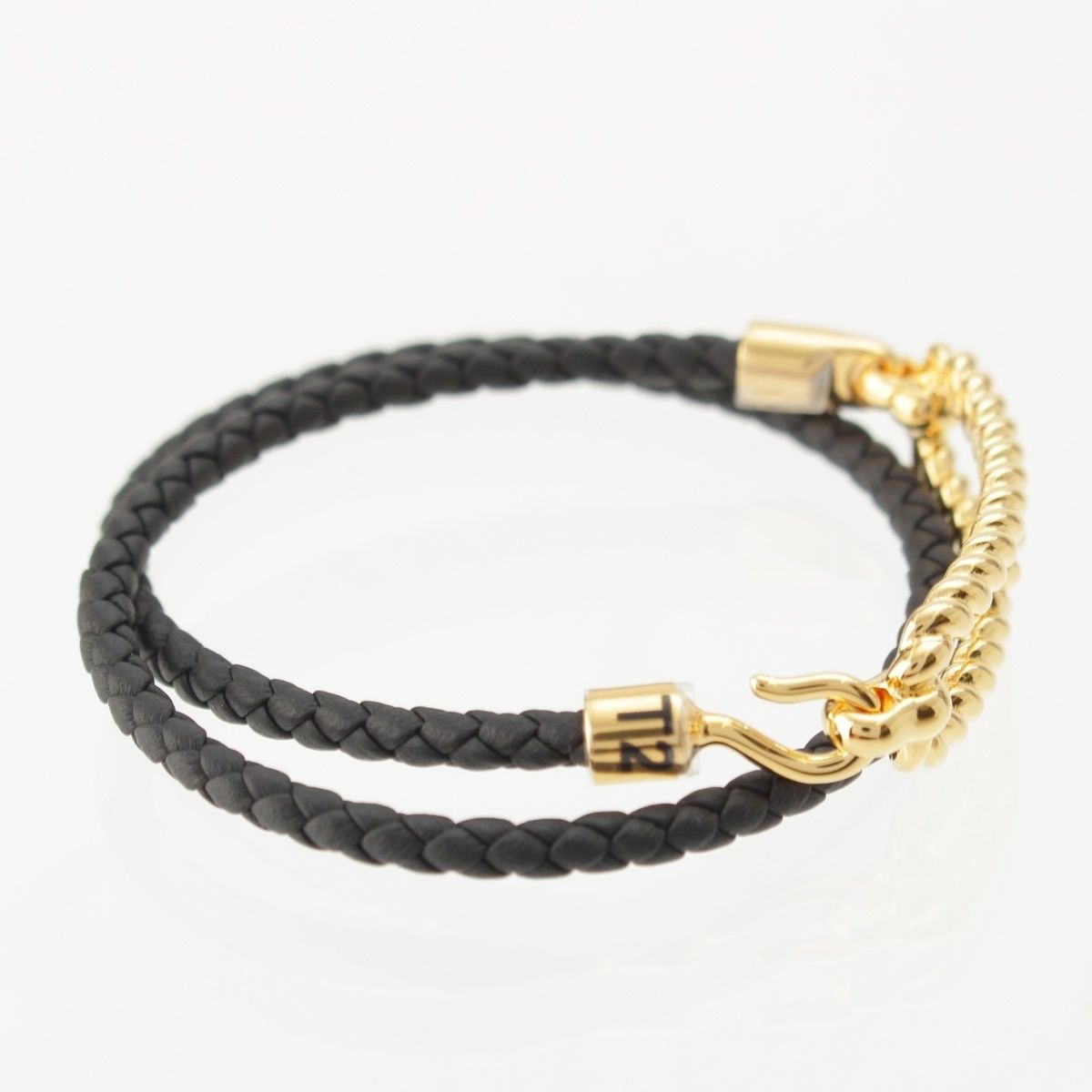 Hermes Roulis Godronne Double Tour Leather Bracelet Gold Black — view 4