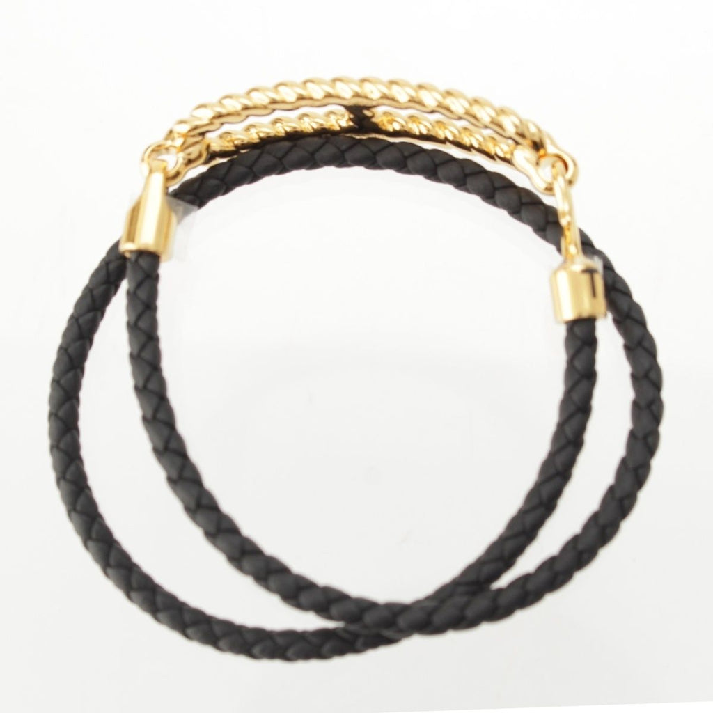 Hermes Roulis Godronne Double Tour Leather Bracelet Gold Black — view 5