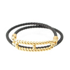 Hermes Roulis Godronne Double Tour Leather Bracelet Gold Black