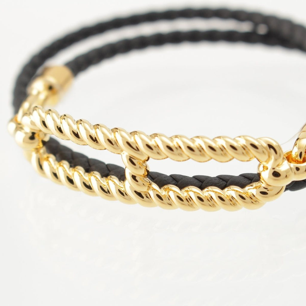 Hermes Roulis Godronne Double Tour Leather Bracelet Gold Black — view 6