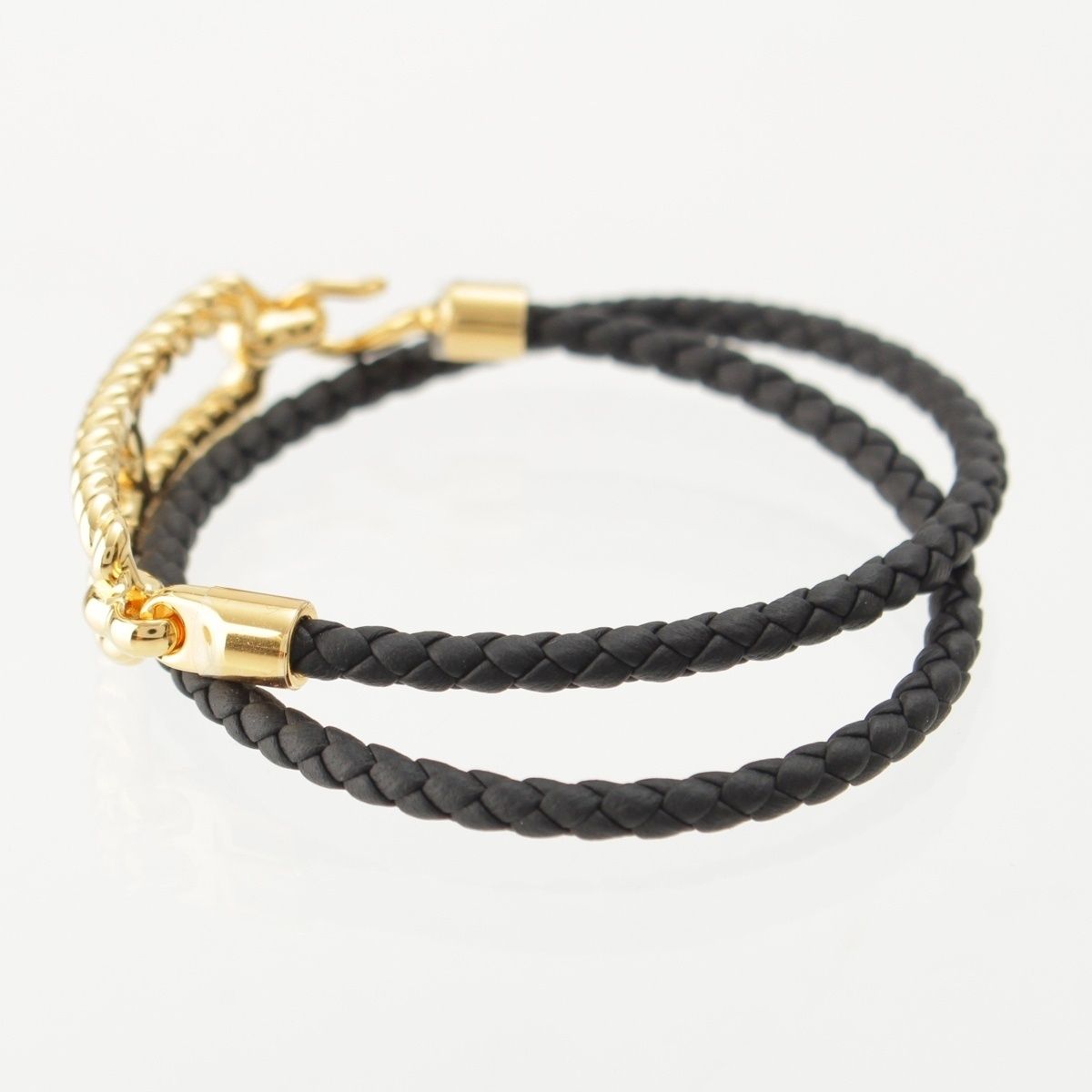 Hermes Roulis Godronne Double Tour Leather Bracelet Gold Black — view 2