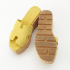 Hermes Eze Cork Sole Platform Sandals Shoes Yellow — view 5
