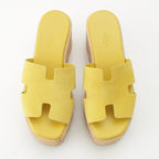 Hermes Eze Cork Sole Platform Sandals Shoes Yellow — view 2