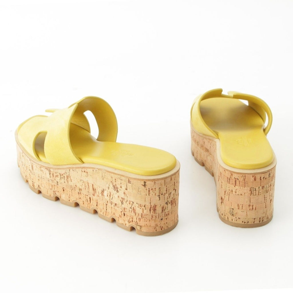Hermes Eze Cork Sole Platform Sandals Shoes Yellow — view 4
