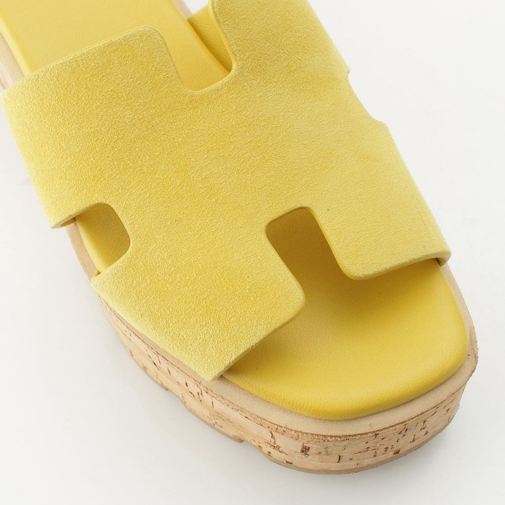 Hermes Eze Cork Sole Platform Sandals Shoes Yellow — view 6