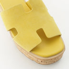 Hermes Eze Cork Sole Platform Sandals Shoes Yellow — view 6