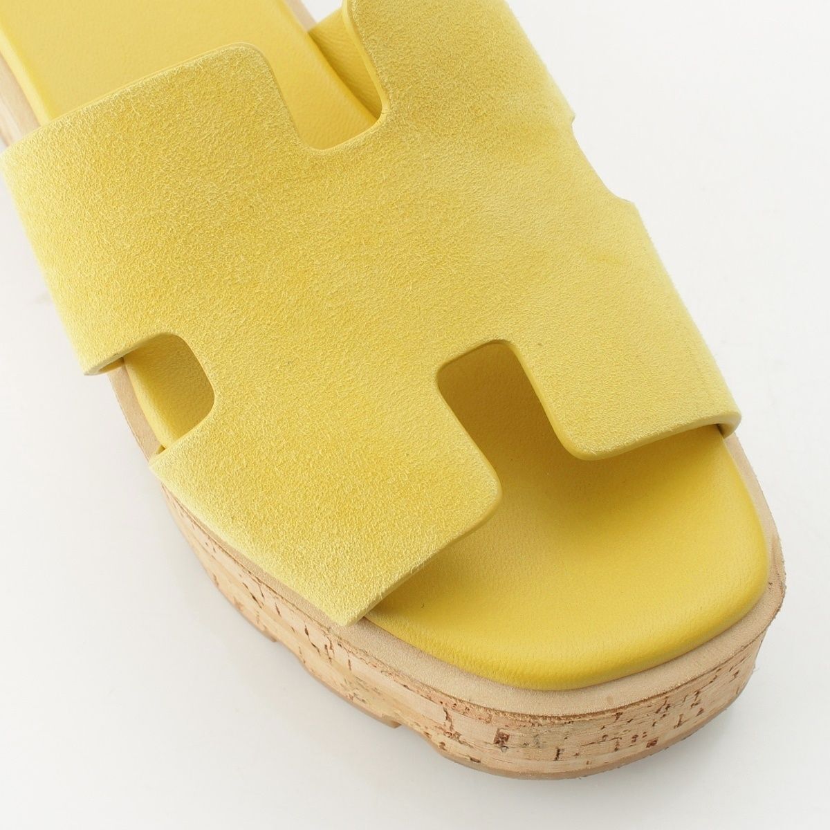 Hermes Eze Cork Sole Platform Sandals Shoes Yellow — view 6
