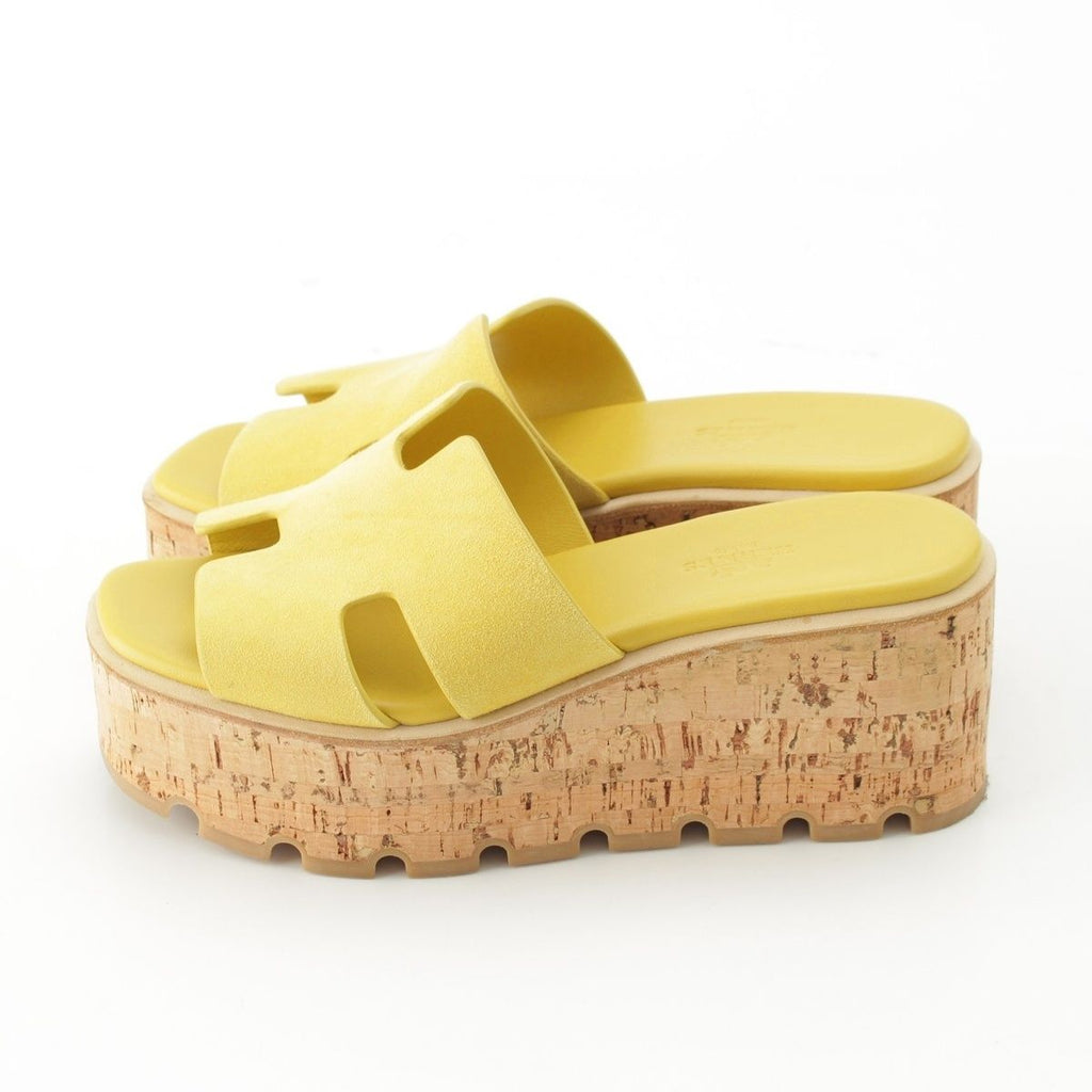Hermes Eze Cork Sole Platform Sandals Shoes Yellow — view 3