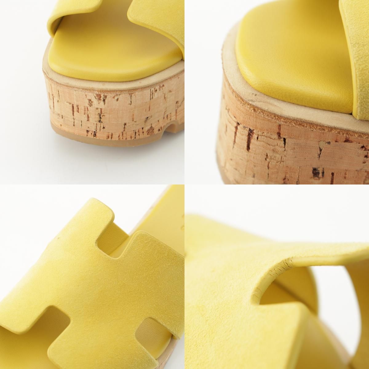 Hermes Eze Cork Sole Platform Sandals Shoes Yellow — view 8