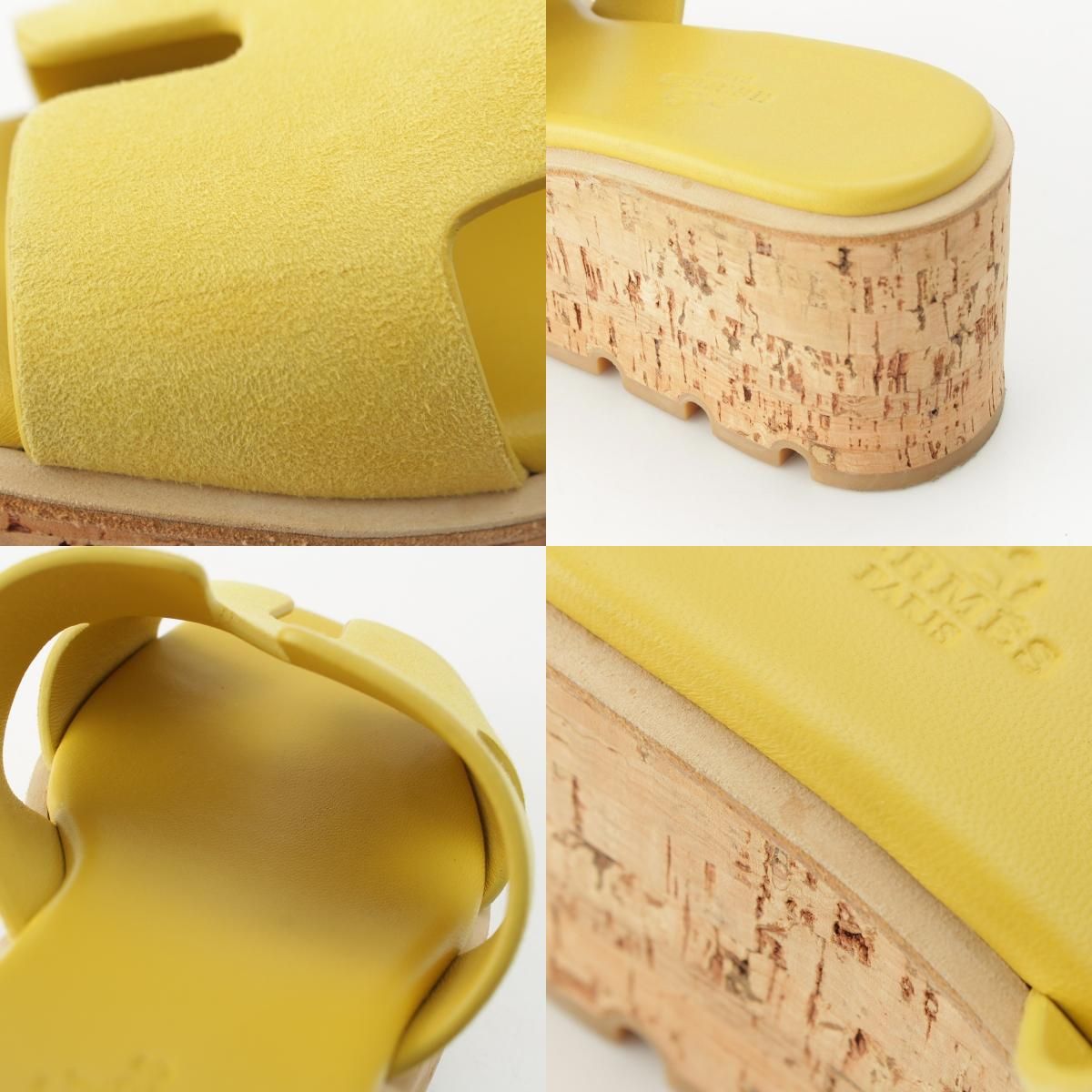Hermes Eze Cork Sole Platform Sandals Shoes Yellow — view 9