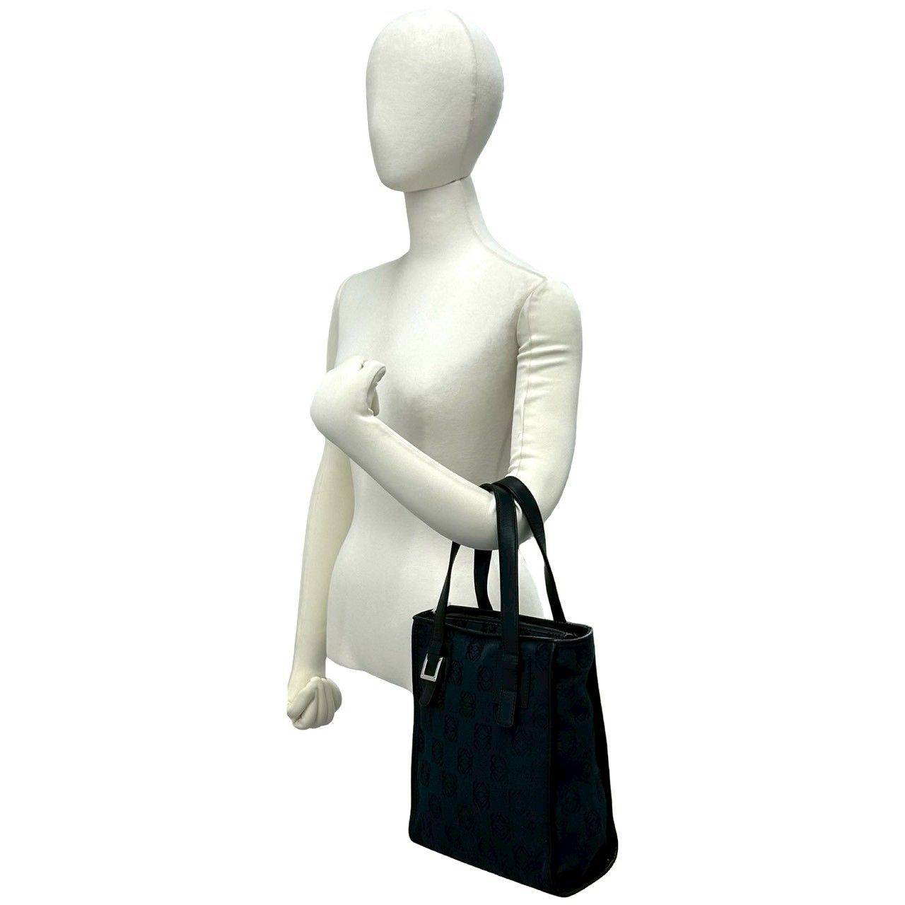 Loewe Vintage Anagram Pattern Canvas Leather Handbag Mini Tote Black — view 2
