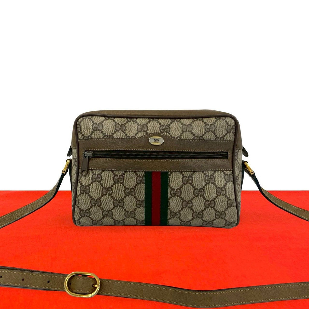 Gucci Vintage Sherry Line GG Logo Pattern Leather Shoulder Bag Brown