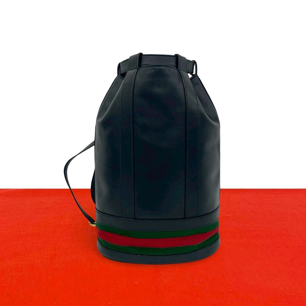 Gucci Vintage Sherry Line Leather Drawstring Shoulder Bag Black