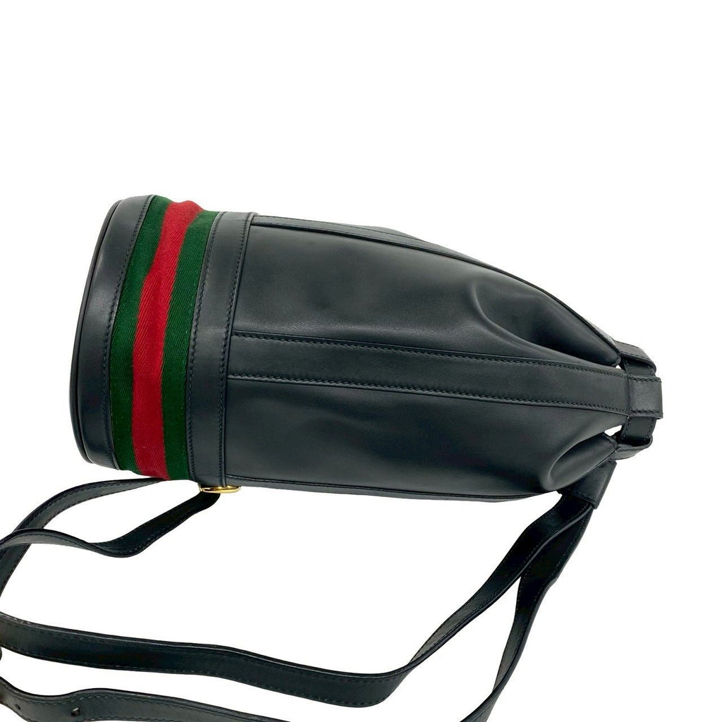 Gucci Vintage Sherry Line Leather Drawstring Shoulder Bag Black — view 6