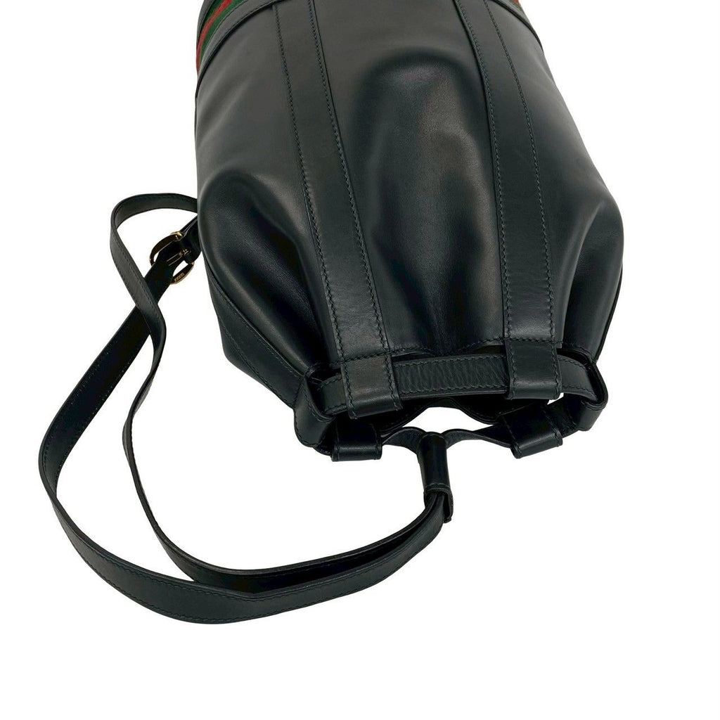 Gucci Vintage Sherry Line Leather Drawstring Shoulder Bag Black — view 4