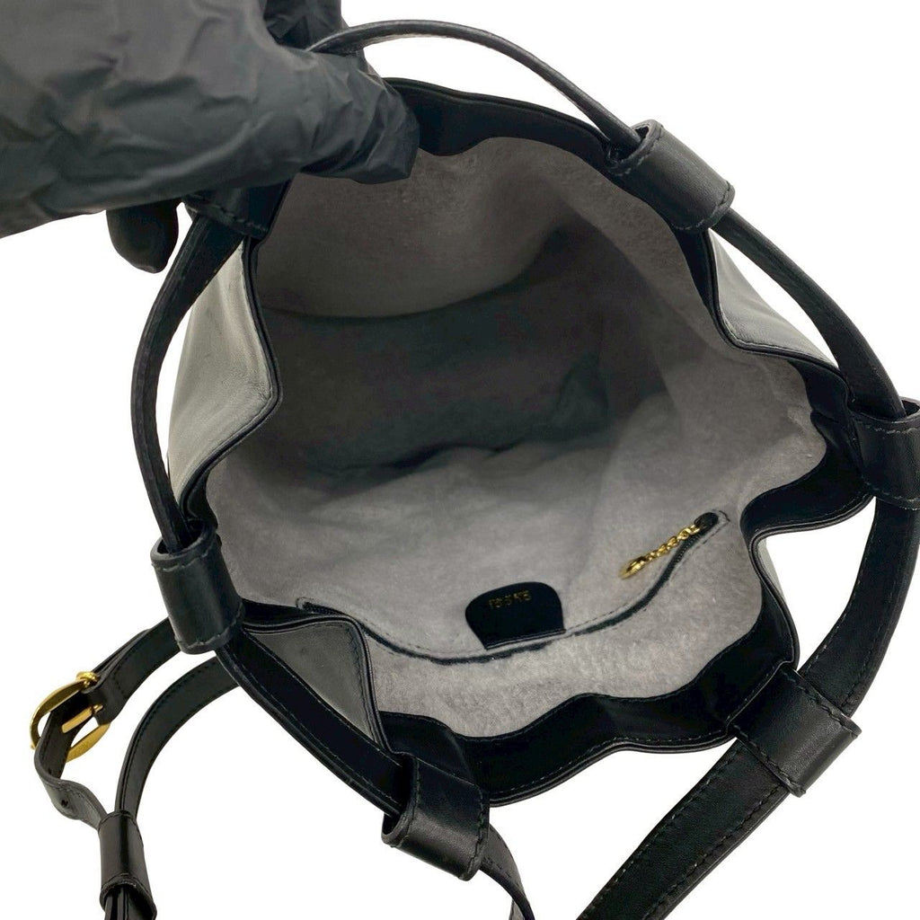 Gucci Vintage Sherry Line Leather Drawstring Shoulder Bag Black — view 9