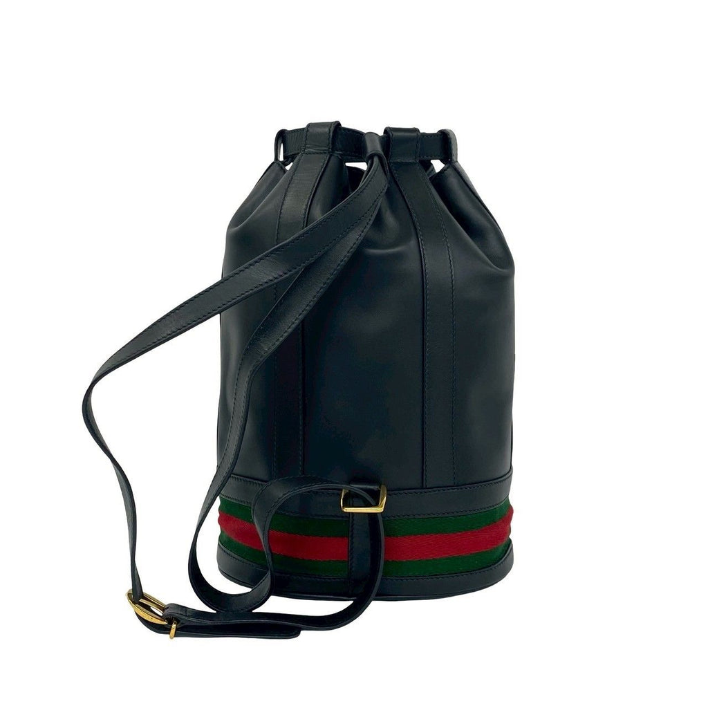 Gucci Vintage Sherry Line Leather Drawstring Shoulder Bag Black — view 3