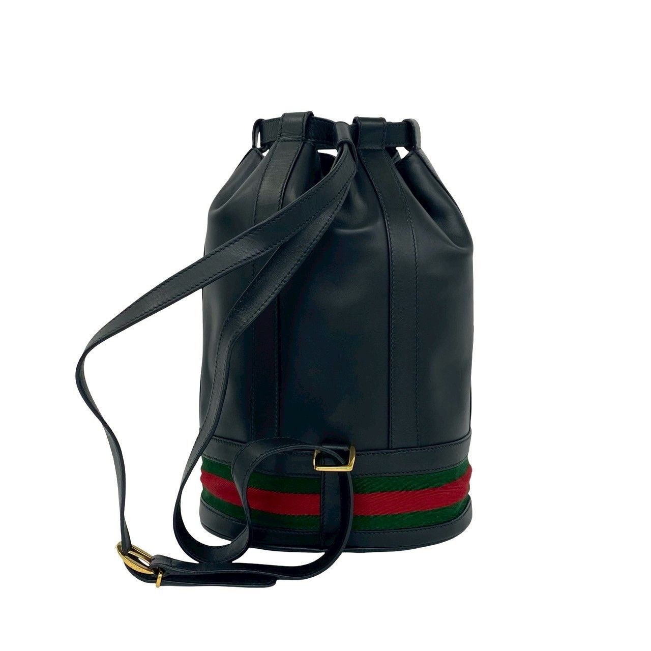 Gucci Vintage Sherry Line Leather Drawstring Shoulder Bag Black — view 3