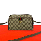 Gucci Vintage Sherry Line GG Logo Leather Shoulder Bag Brown