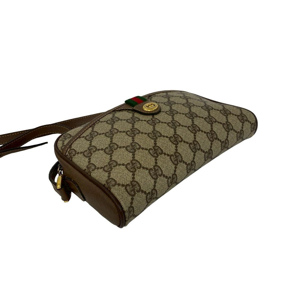 Gucci Vintage Sherry Line GG Logo Leather Shoulder Bag Brown — view 7