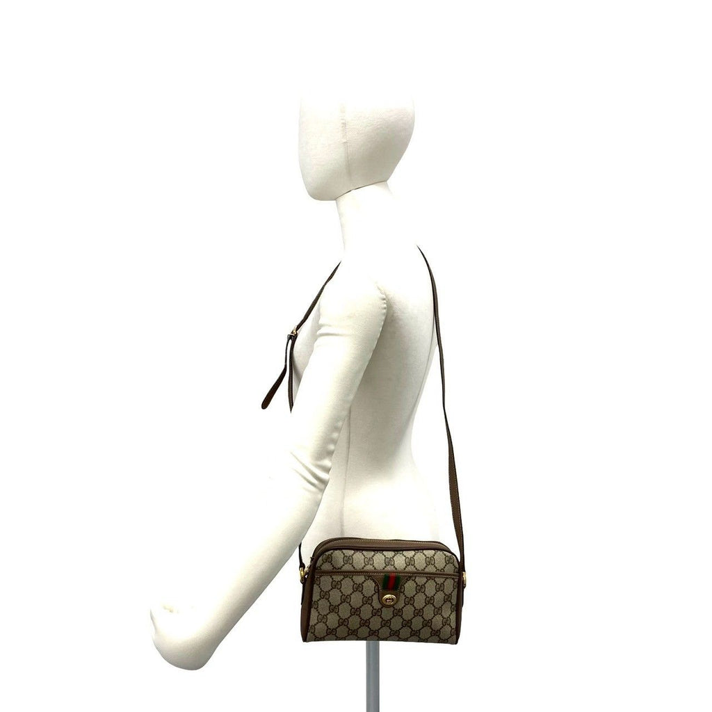 Gucci Vintage Sherry Line GG Logo Leather Shoulder Bag Brown — view 2