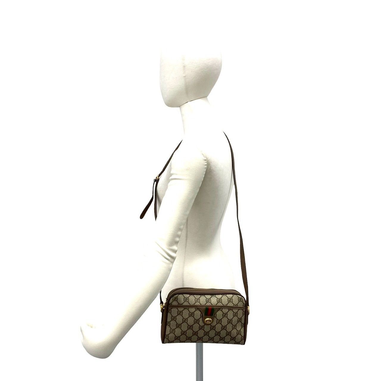 Gucci Vintage Sherry Line GG Logo Leather Shoulder Bag Brown — view 2