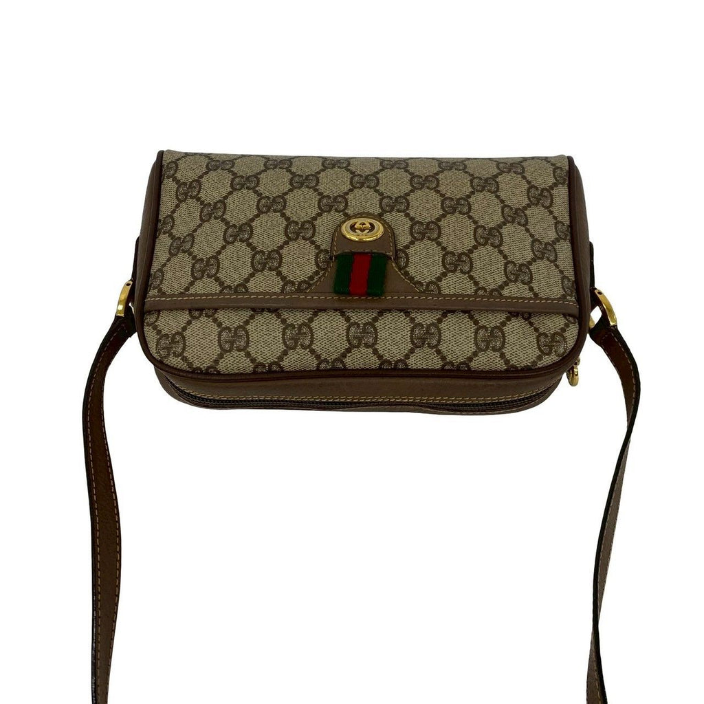 Gucci Vintage Sherry Line GG Logo Leather Shoulder Bag Brown — view 4