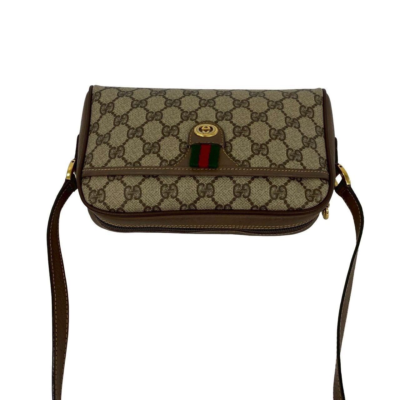 Gucci Vintage Sherry Line GG Logo Leather Shoulder Bag Brown — view 4
