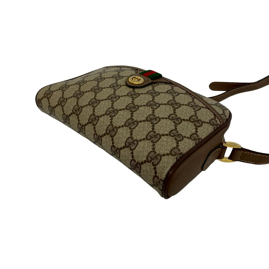 Gucci Vintage Sherry Line GG Logo Leather Shoulder Bag Brown — view 8