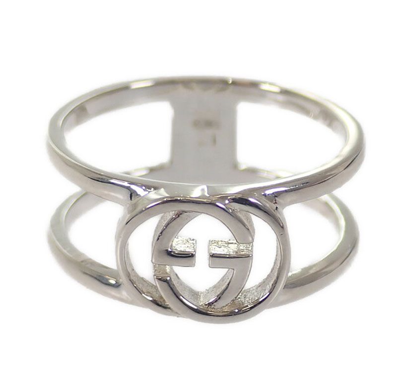 Gucci Interlocking Wide Open Band Stamp Available Ring 925 Sterling Silver