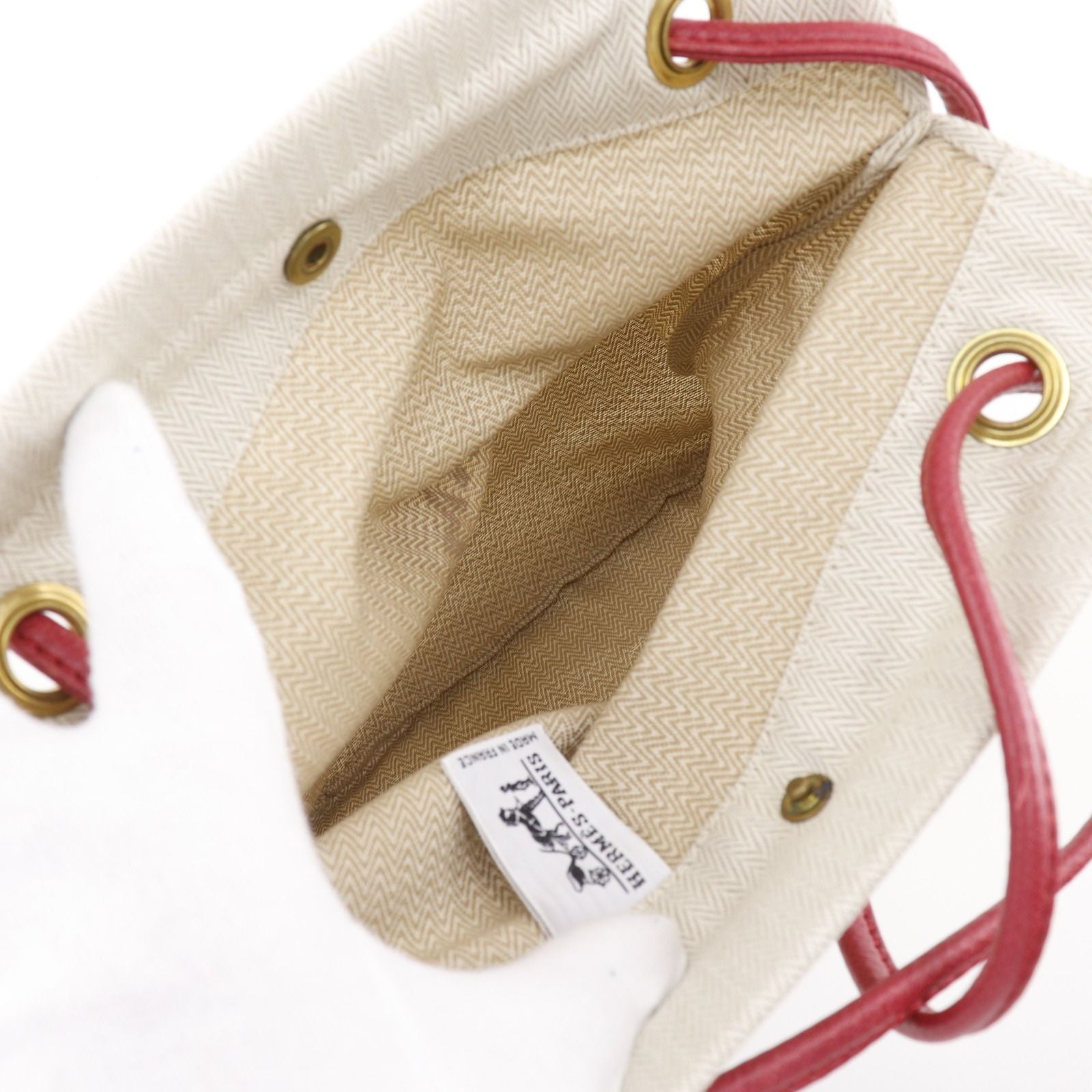 Hermes Aline PM Toileche Blanc Leather Ivory Red Shoulder — view 6