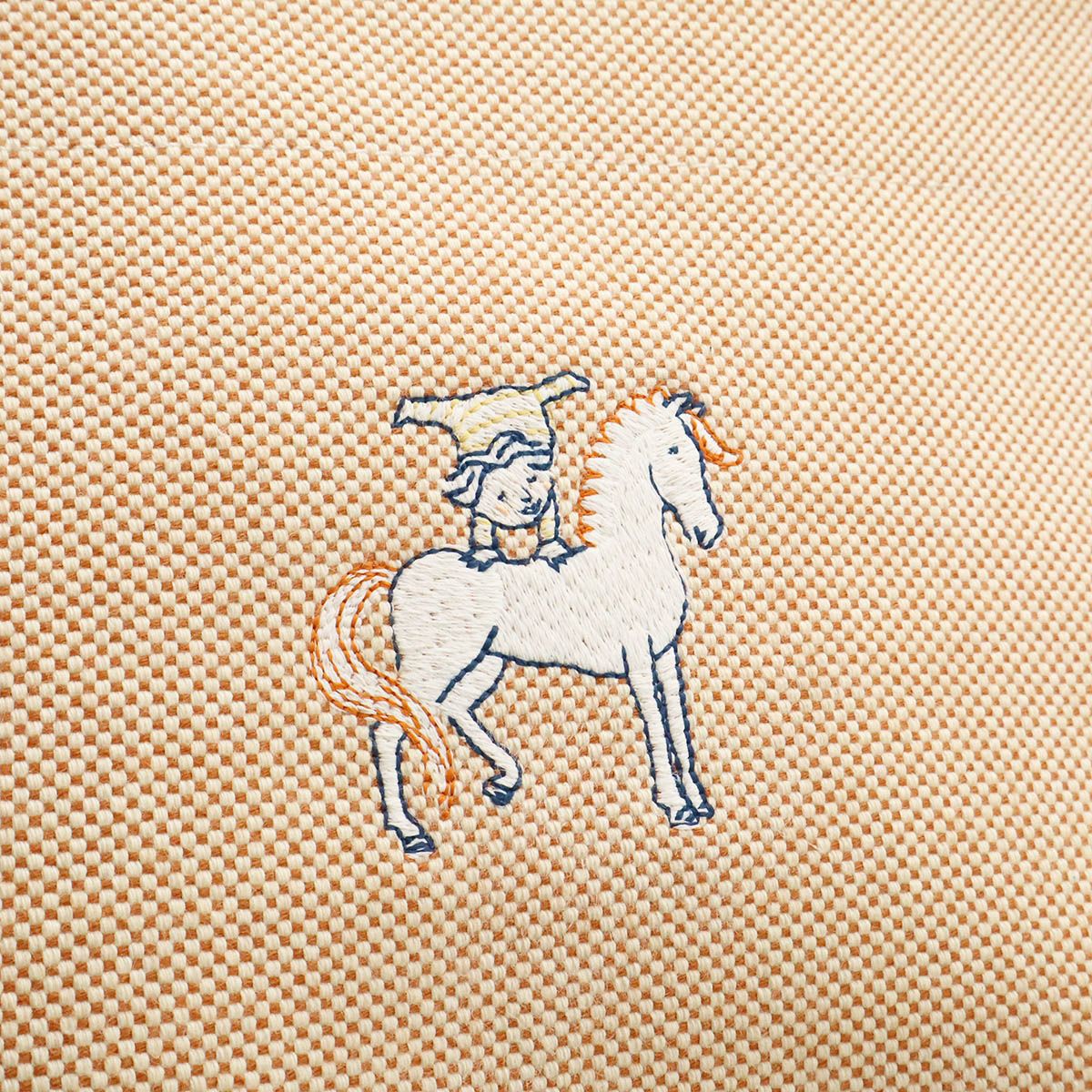 Hermes Cabrio Mother's Tote Shoulder Bag Horse Embroidery Canvas Cotton Orange — view 8