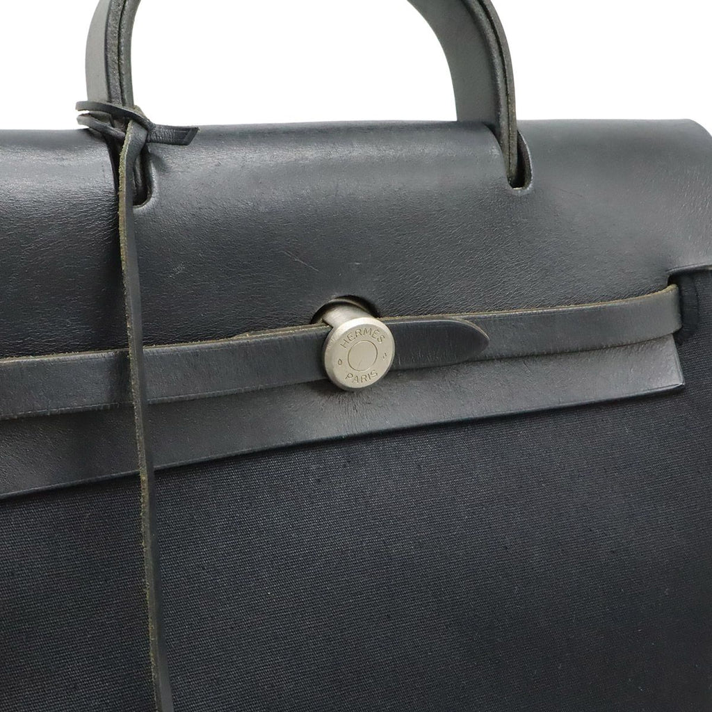 Hermes Herbag a Dos PM Backpack 2-Way Handbag Toile Officier Leather Black — view 8