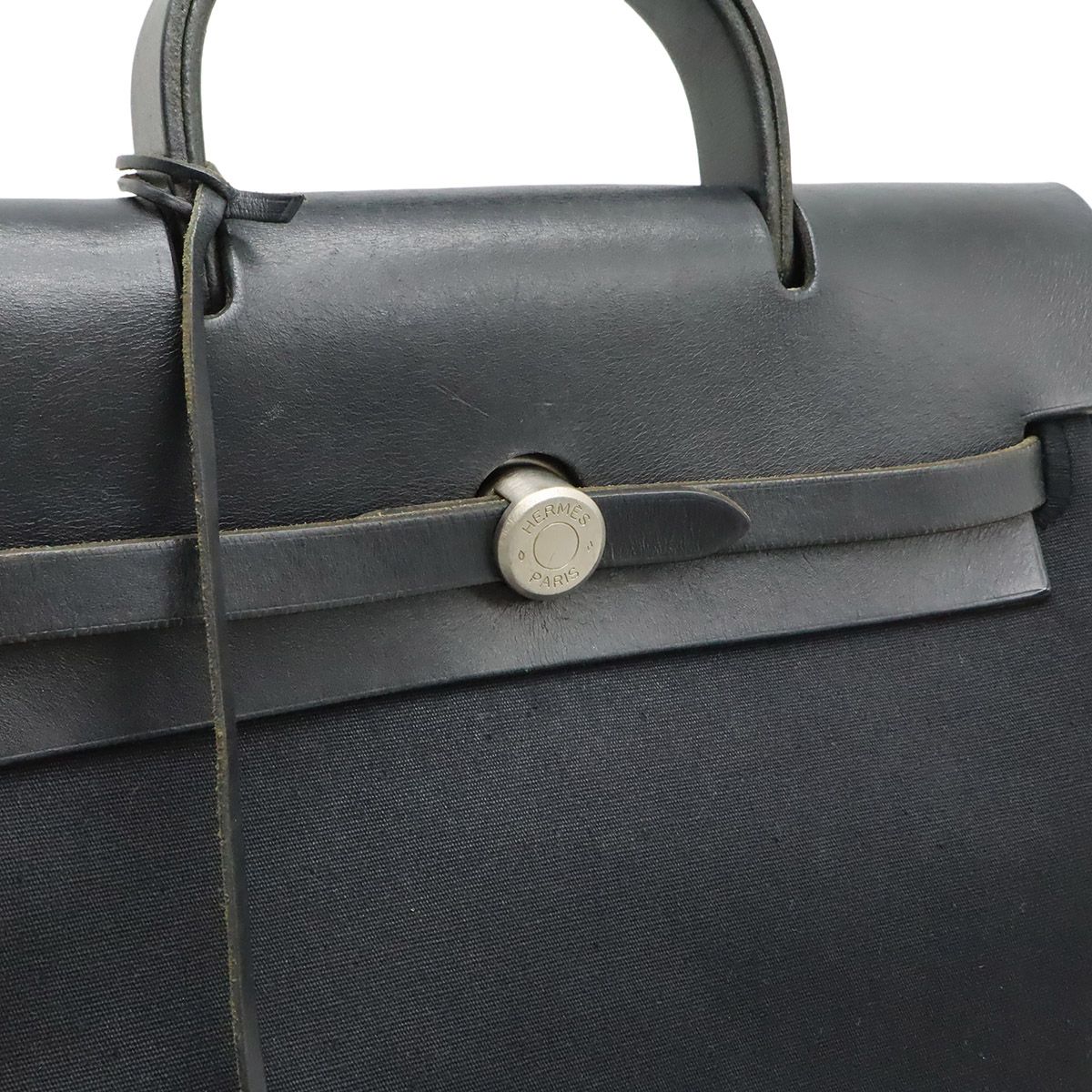 Hermes Herbag a Dos PM Backpack 2-Way Handbag Toile Officier Leather Black — view 8