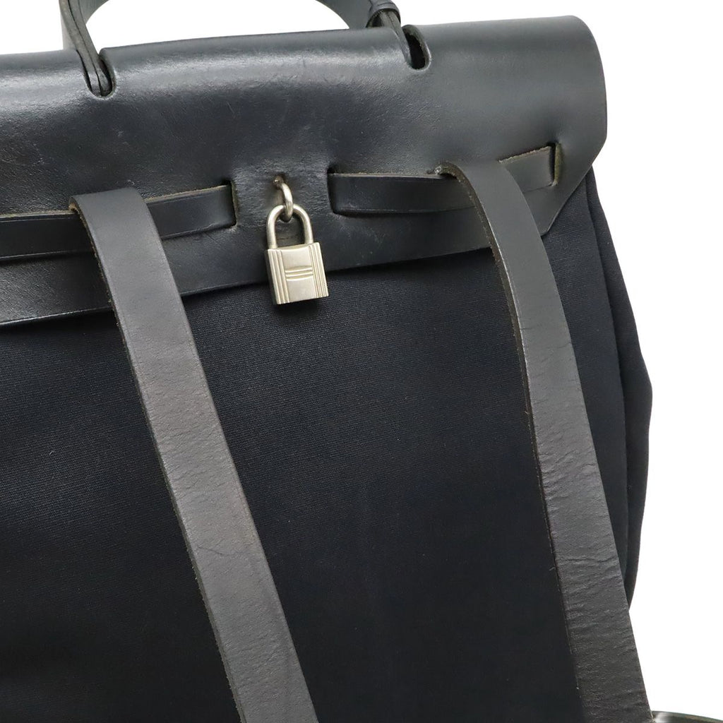 Hermes Herbag a Dos PM Backpack 2-Way Handbag Toile Officier Leather Black — view 4