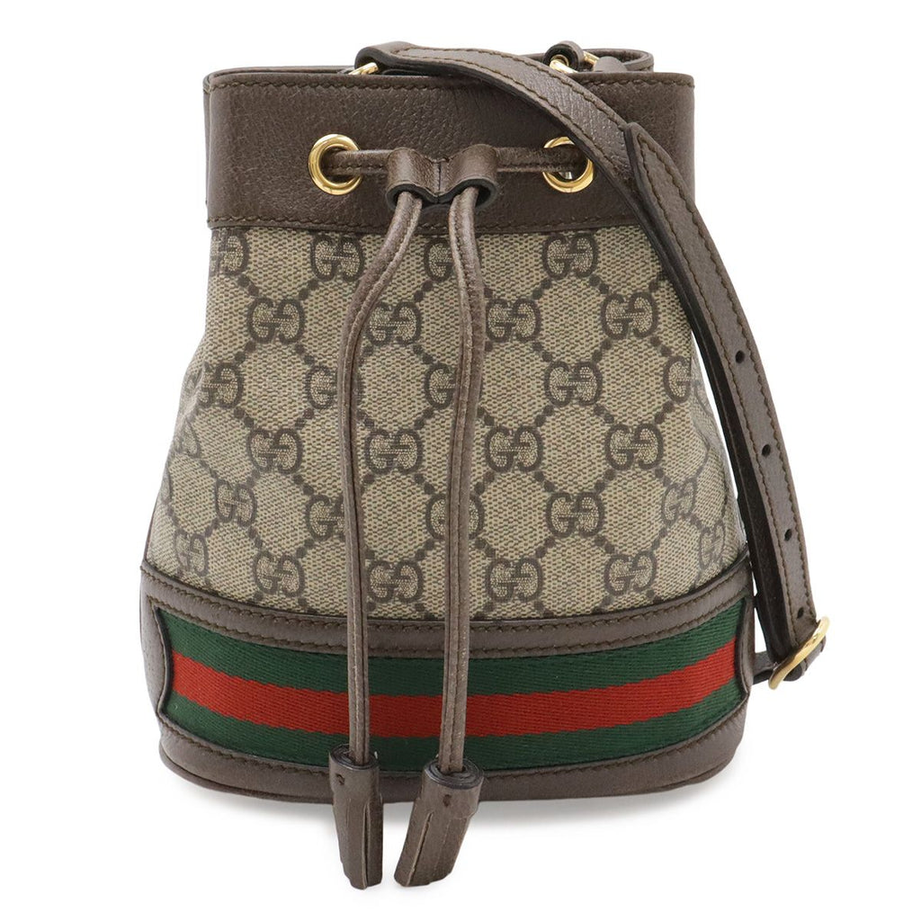 Gucci Ophidia GG Supreme Mini Bucket Bag Web Line Drawstring Leather Beige