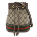 Gucci Ophidia GG Supreme Mini Bucket Bag Web Line Drawstring Leather Beige